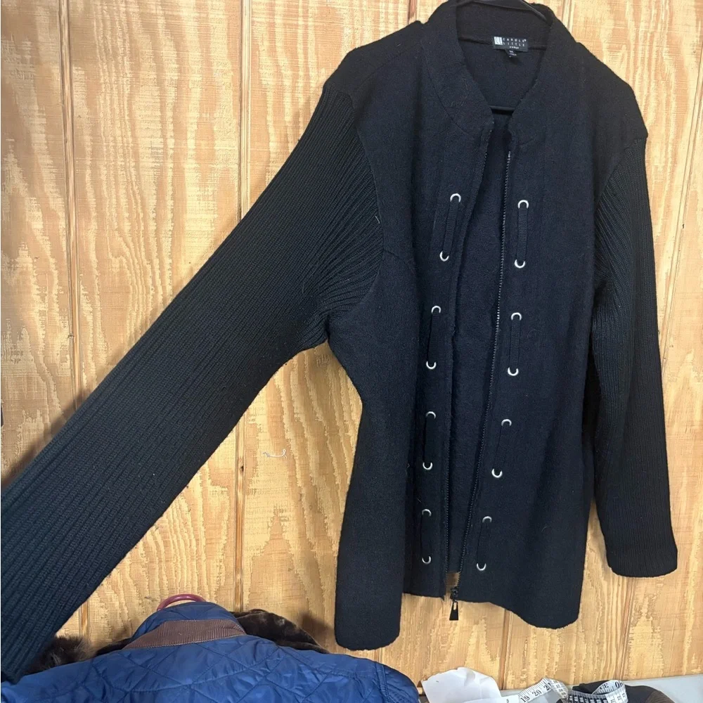 Carole Little Black Zip Up Sweater - Picture 6 of 12